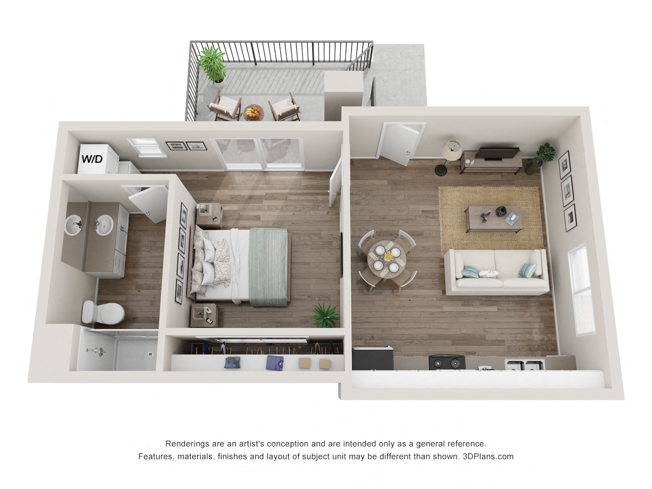Floor plan for 1 bed, 1 bath, 525 sqft